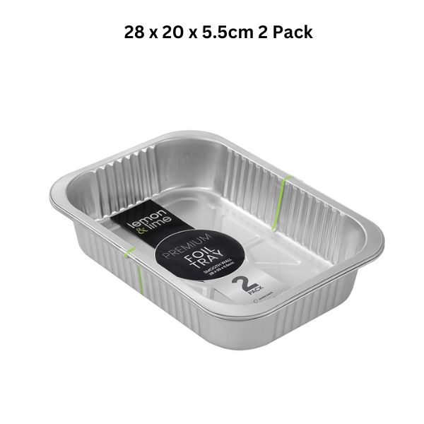 PREMIUM FOIL TRAY SMOOTH WALL 2PK 28X20X5.5CM image 0