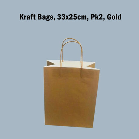 Kraft Bags 33x25cm Pk2 Gold image 0