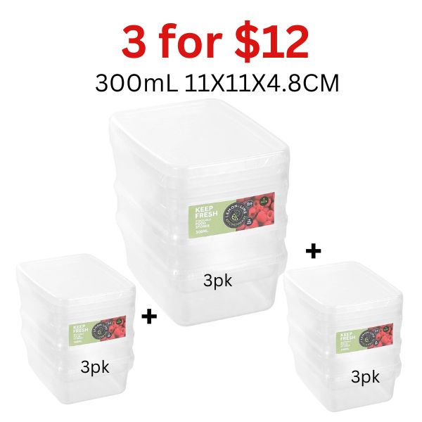 [3 for $12] KEEP FRESH FOOD CONTAINERS 3PACK 300ML image 0