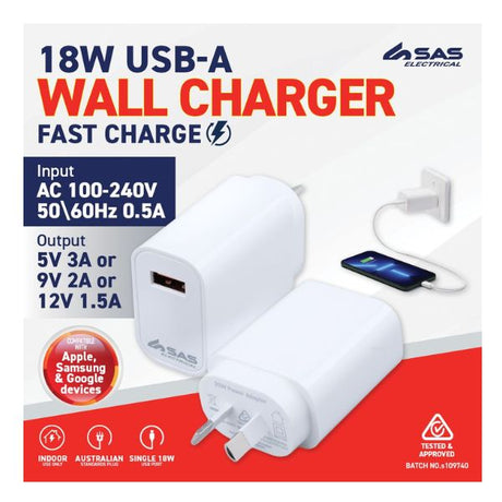 Charger 1-Port USB-A 18W White (Compatible with iP & Android) image 0