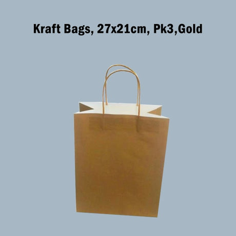 Kraft bags, 27x21cm, Pk3, Gold image 0