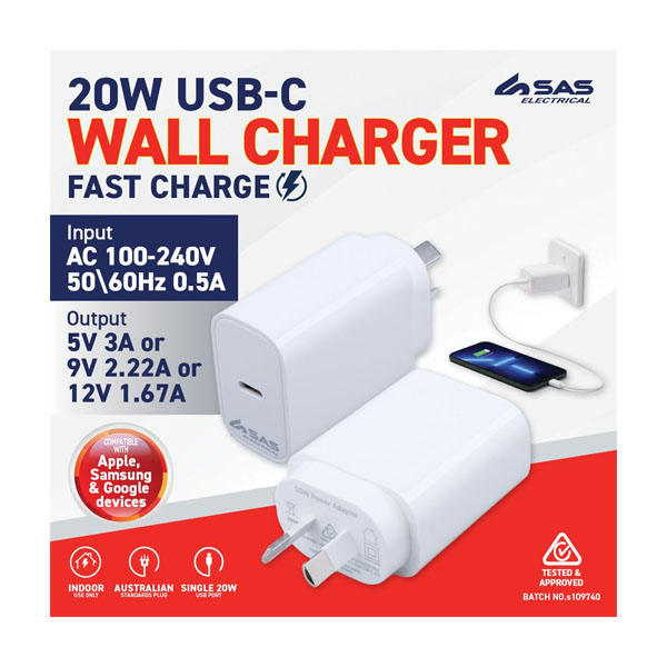 Charger 1-Port USB-C 20W White (Compatible with iP & Android) image 0