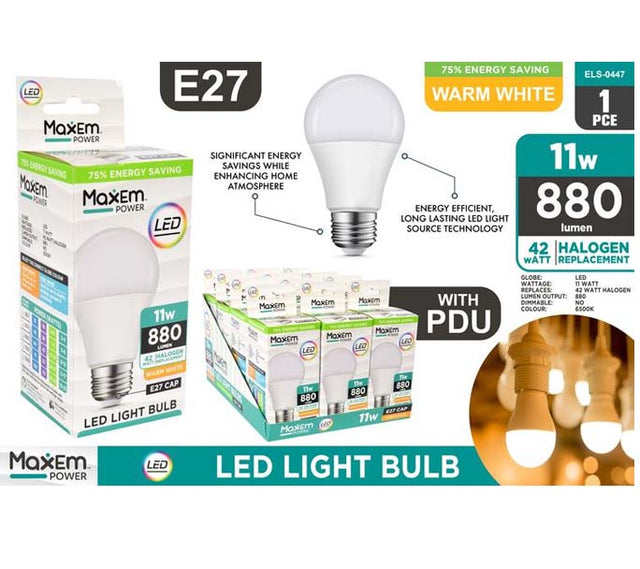 1pce 11W LED Light Warm White E27 image 0