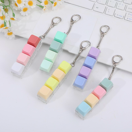 4 Keycap Fidget Keychain with LED Lit - Macaron