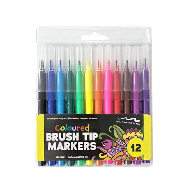 Coloured Markers W/Brush Tip 12pk image 0