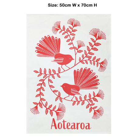 Tea Towel NZ Fantails Red Print image 0