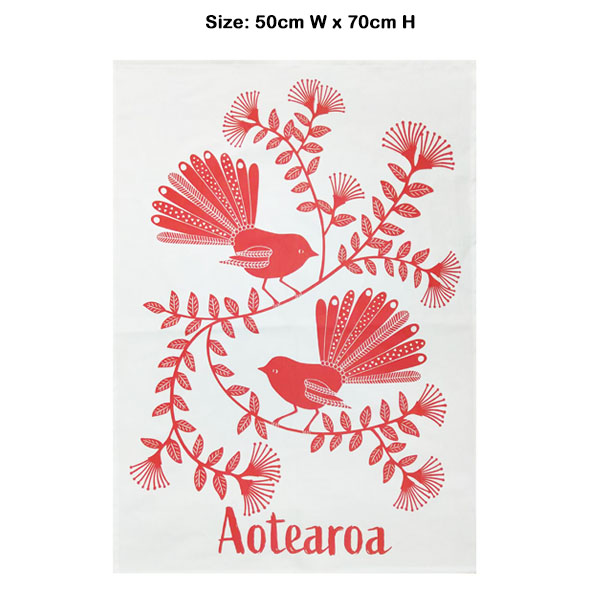 Tea Towel NZ Fantails Red Print image 0