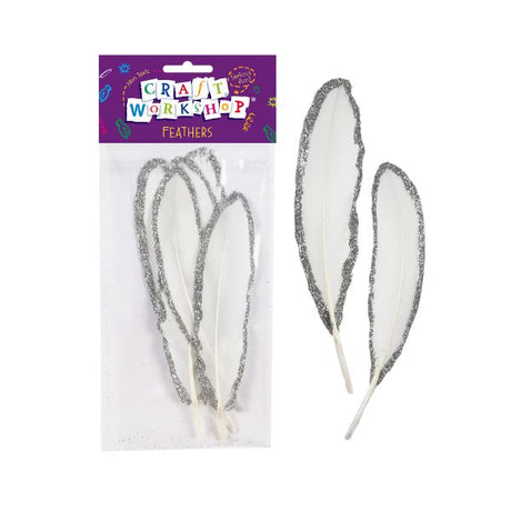 Craft Feathers White w/Silver Edge 5pc 10-15cm image 0