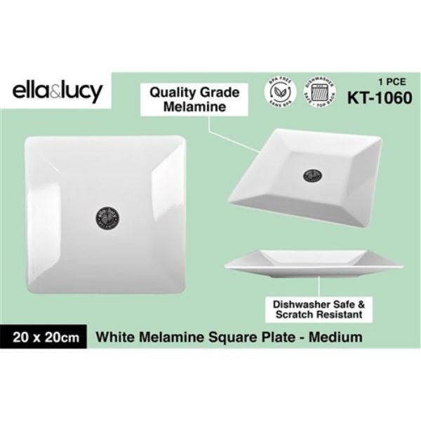 1Pce Melamine White Square Plate 20cm image 0