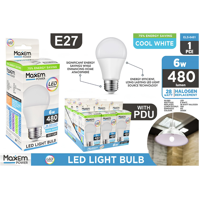 6W LED light bulb cool white E27 energy saving bulb