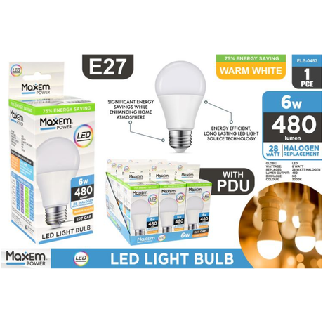 6W LED light bulb warm white E27 energy saving bulb