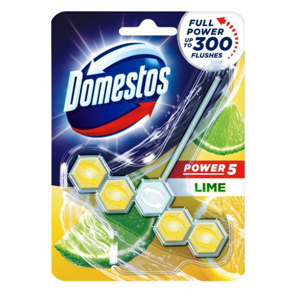 DOMESTOS 55g POWER 5 TOILET BLOCK LIME image 0