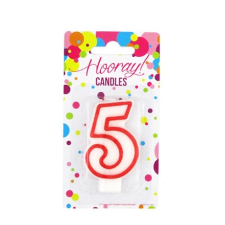 Candle Number 5 Red/White 7.5cm BC image 0