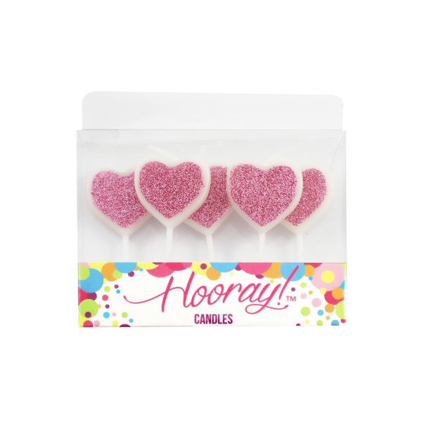 Candles Glitter Hearts Pink 5pc image 0