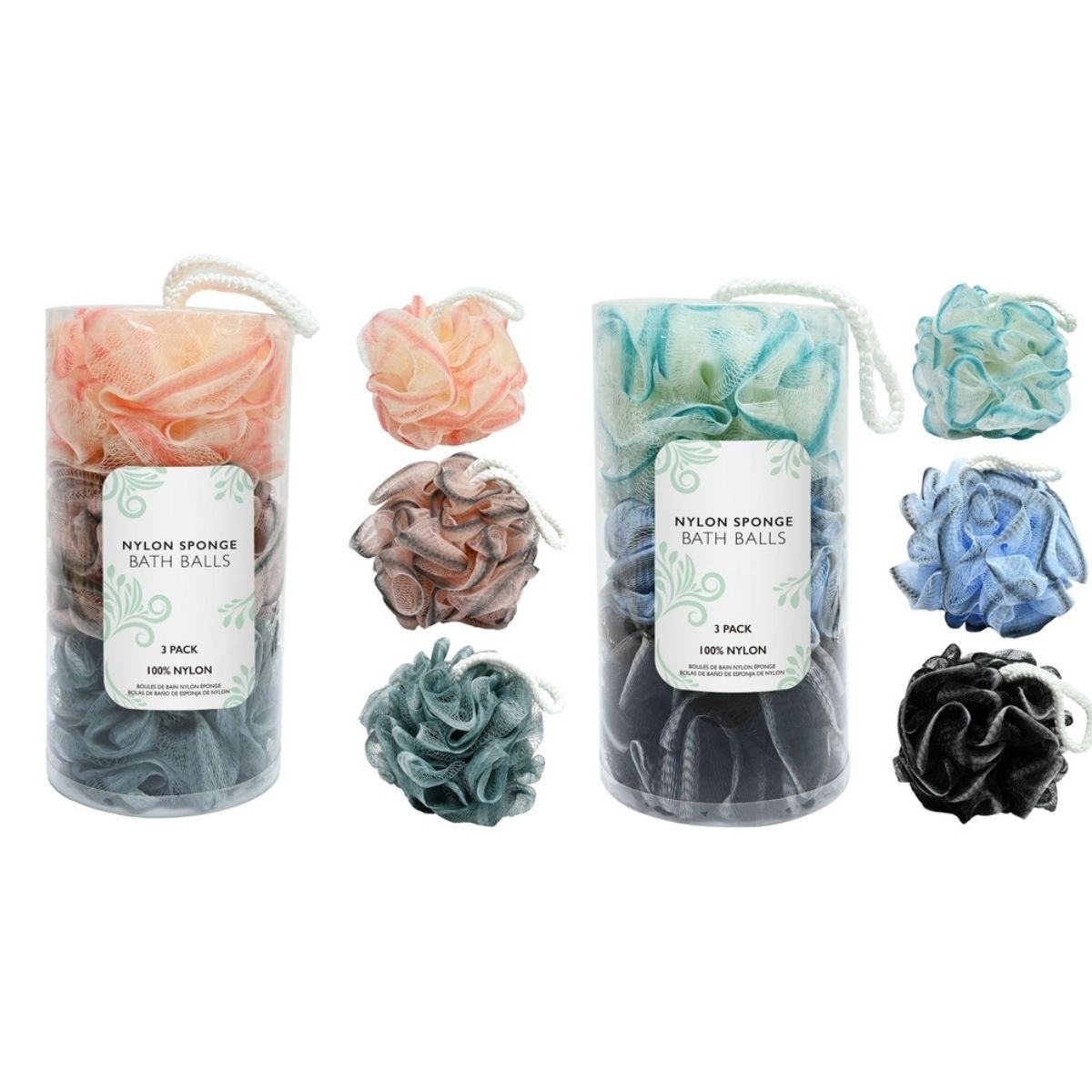Bath Ball Nylon 3 Pack 2 Assorted
