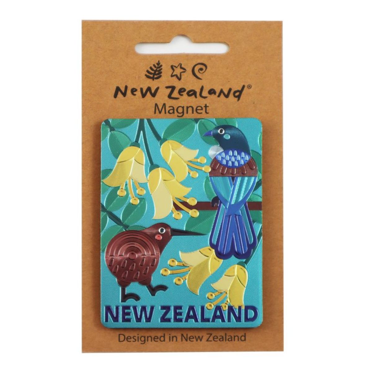 Magnet NZ Foil Kiwi Tui Kowhai 75x55mm