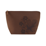 NZ Fantail accessory bag made from RPET felt in dark brown navy blue and light grey