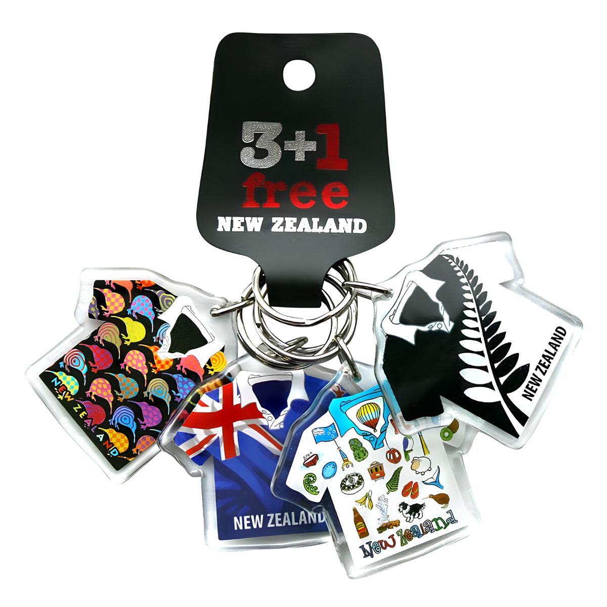 Acrylic New Zealand T-shirt keychains 4 pack souvenir keyrings