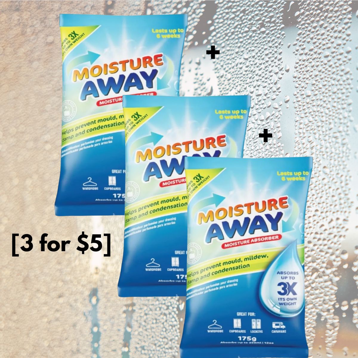 [3 for $5] Wardrobe Moisture Absorber 175g-3pk