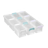 Boxsweden 9-pack mini clear storage boxes stacked with craft supplies