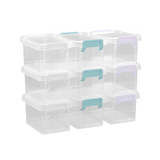 Boxsweden 9-pack mini clear storage boxes stacked with craft supplies