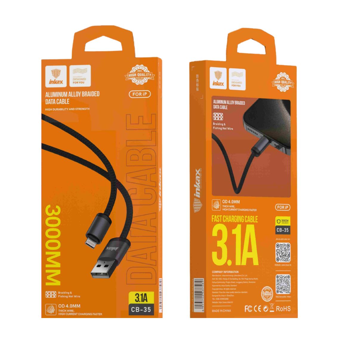 Inkax Charging Cable CB-35 iPhone 3m 3.1A Black