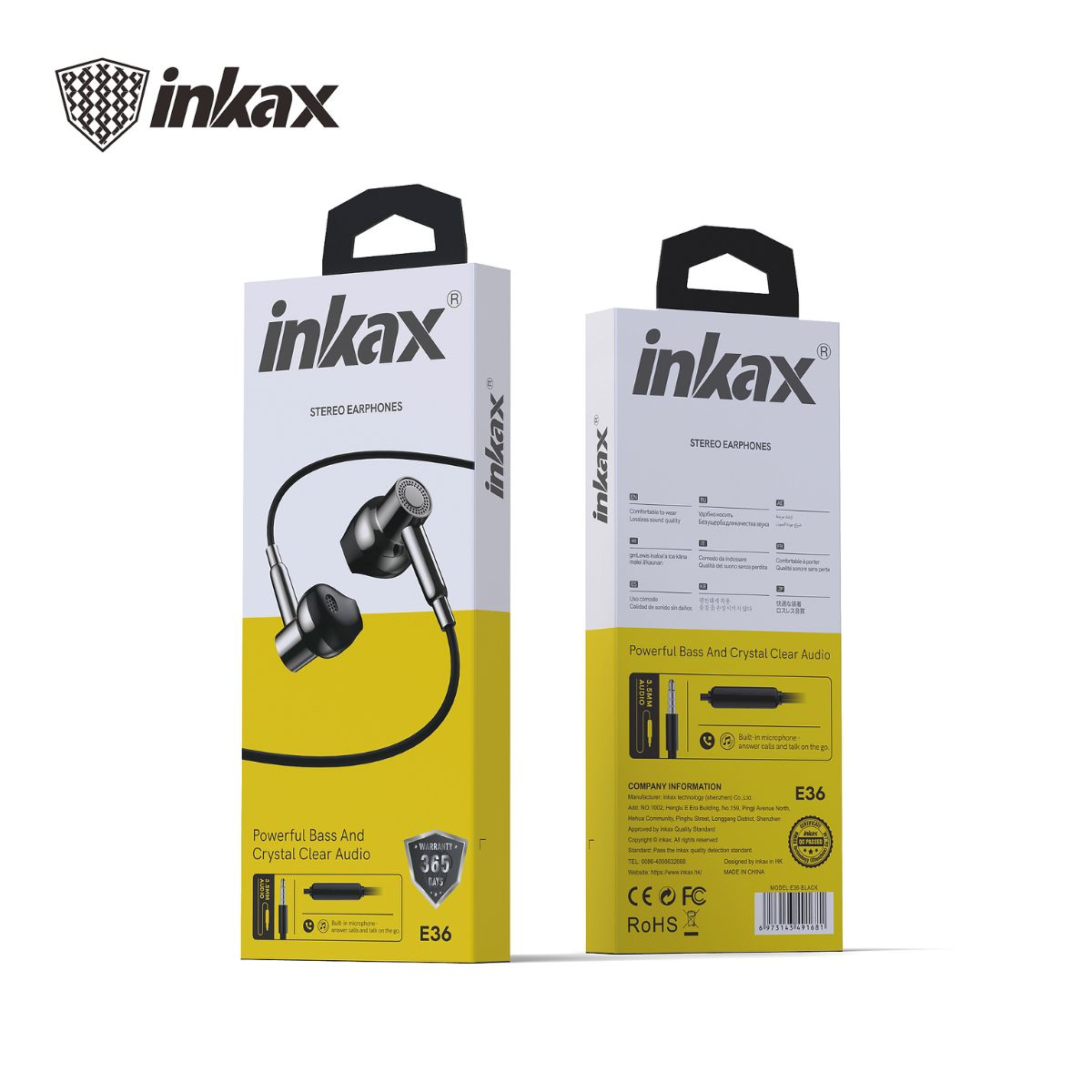 Inkax Power Bass Half In-ear Wired Headphones AUX 1.2m Black