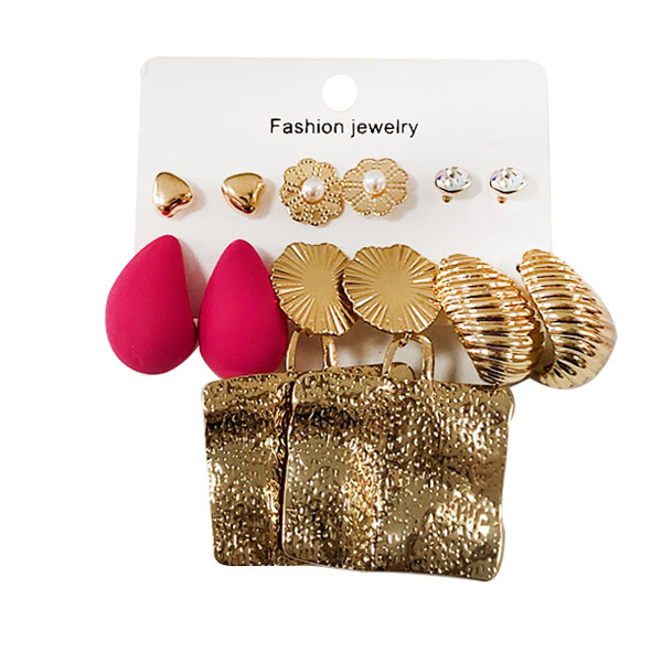 6 pairs assorted gold fashion earrings jewellery set for women
