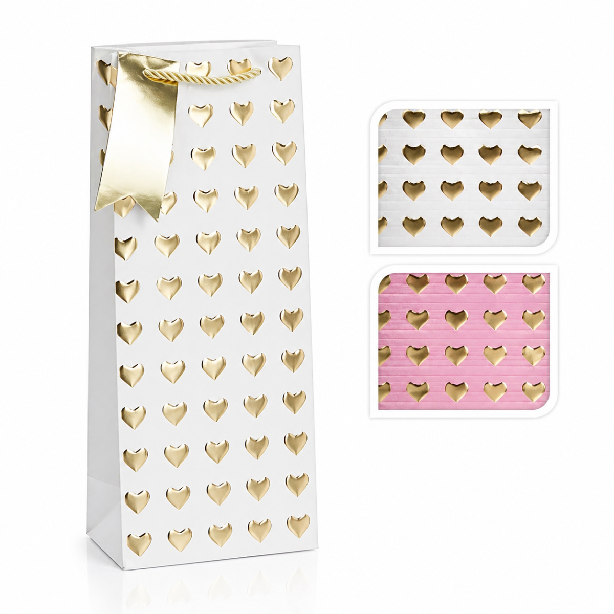Gift Bag Bottle Foil Heart 36x12x9cm