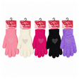 Girls jewelled love heart winter gloves assorted colours