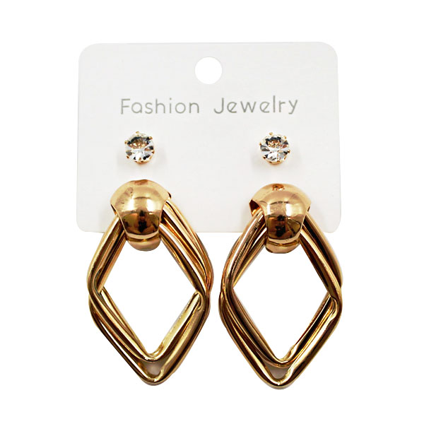 Gold geometric diamond shape drop earrings fashion jewellery for women