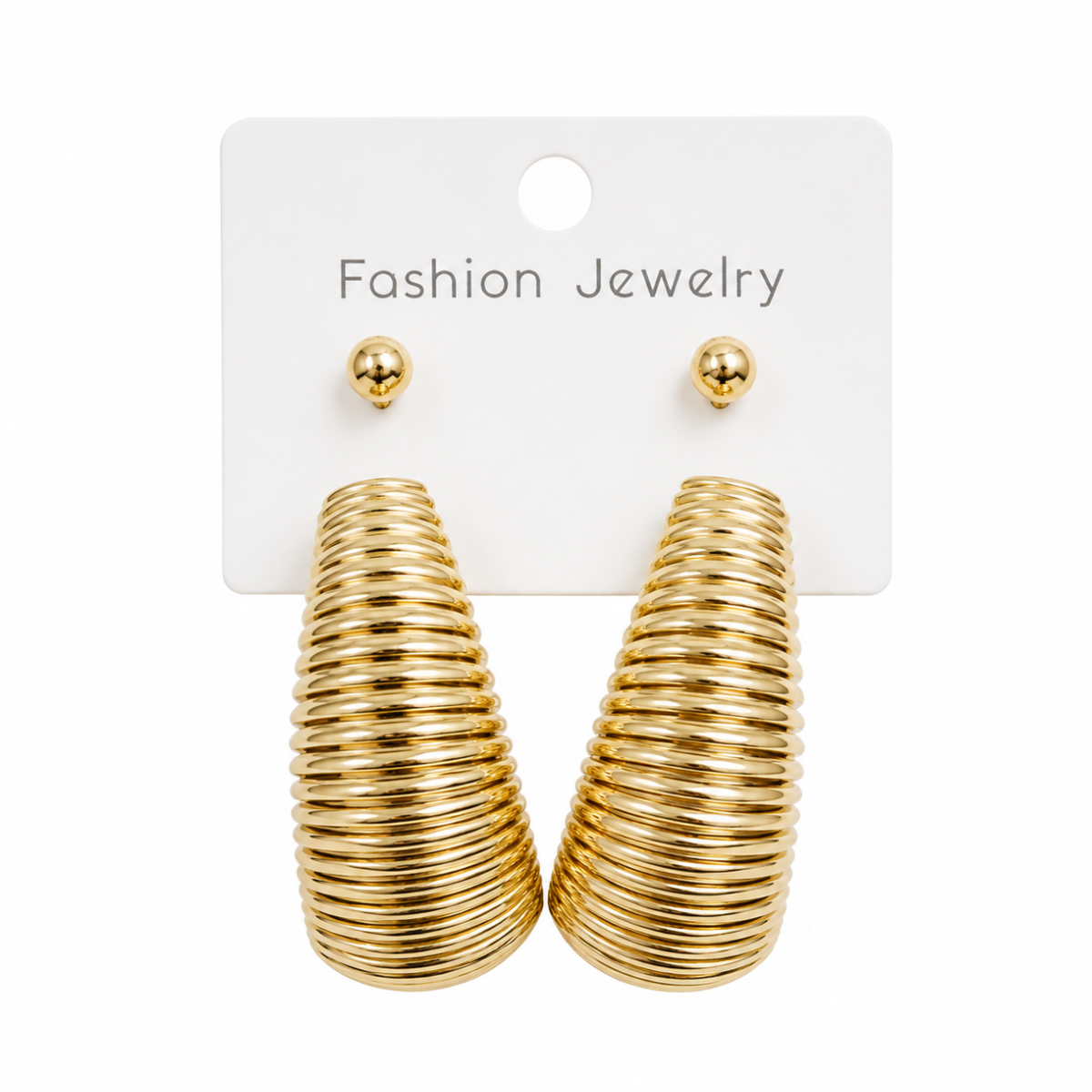 Gold ribbed statement earrings fashion jewellery for women