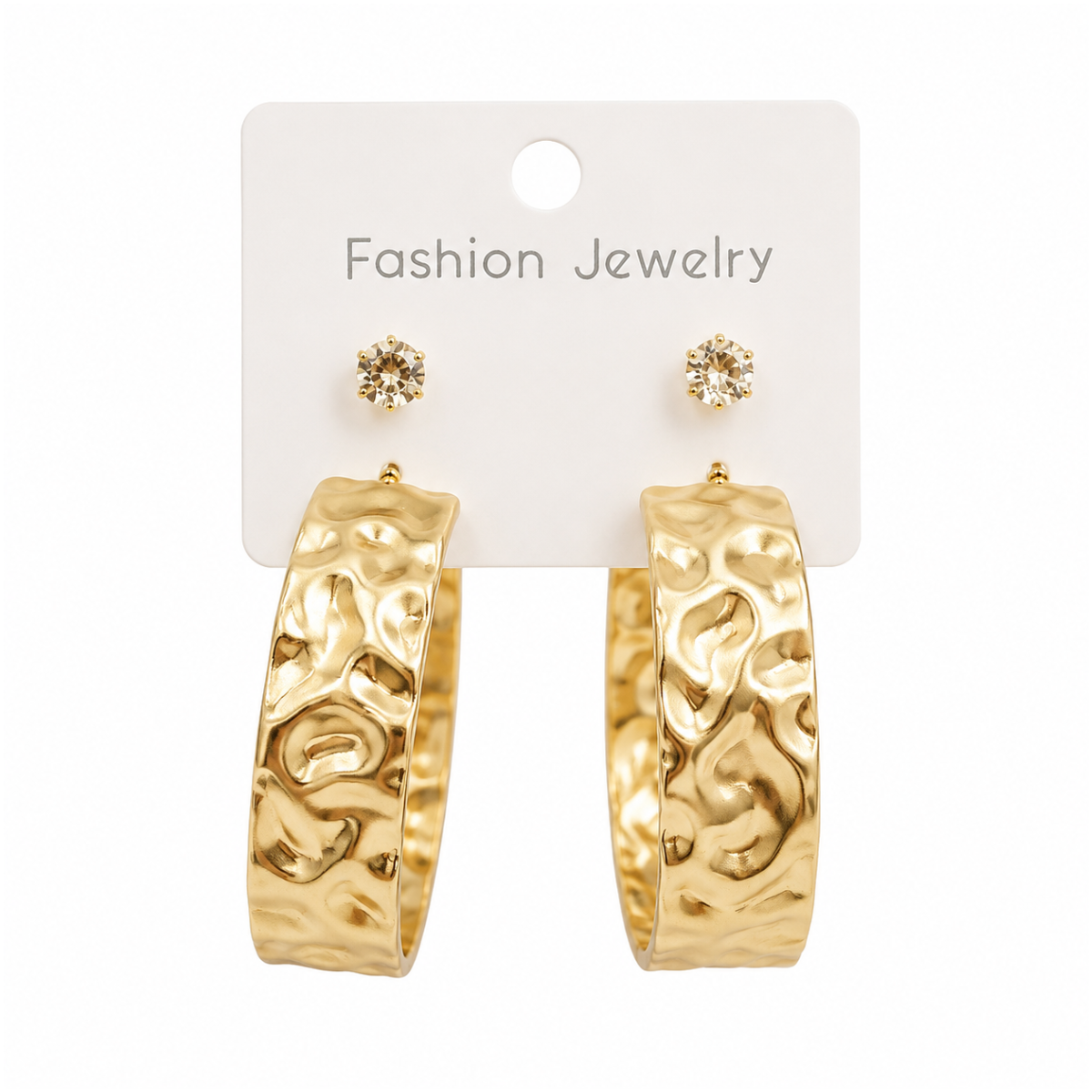 Gold Textured Hoop Earrings – 2 Pair Fashion-Day Jewellery