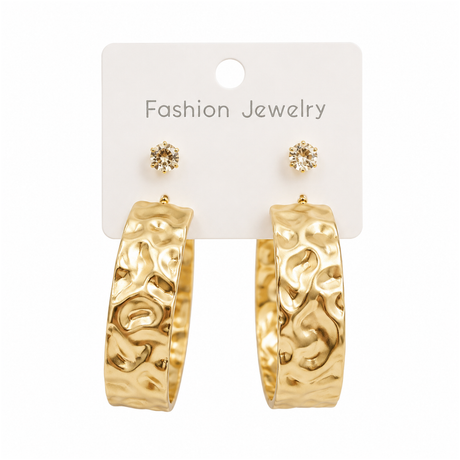 Gold Textured Hoop Earrings – 2 Pair Fashion-Day Jewellery