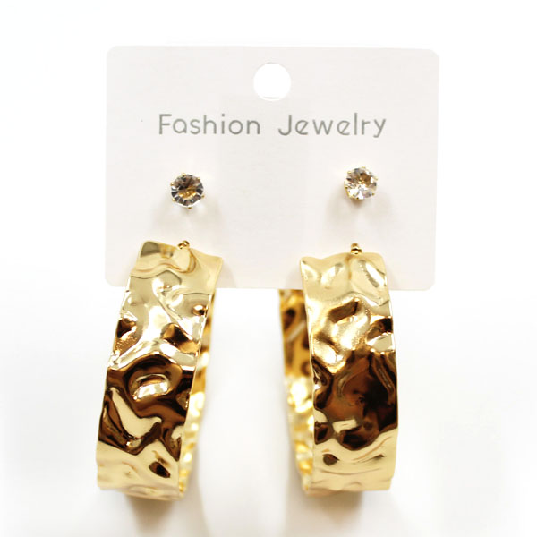 Gold textured hammered hoop earrings fashion jewellery for women