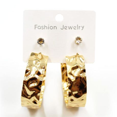 Gold textured hammered hoop earrings fashion jewellery for women