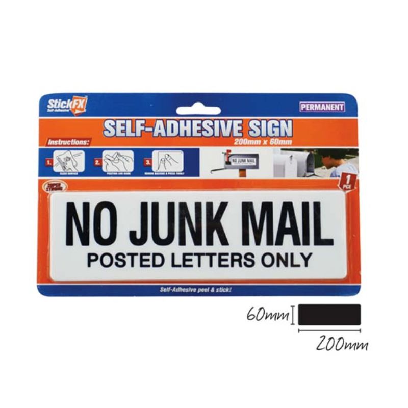 1pce No Junk Mail Adhsive Sign-20x6cm