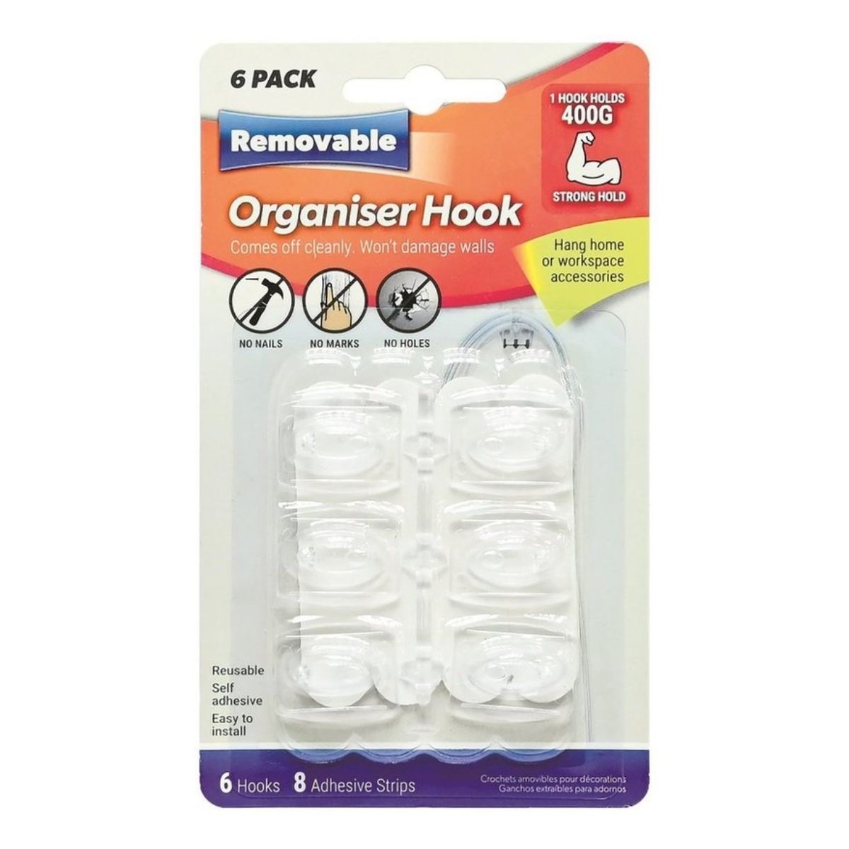 Decorating Removable Hook Clear 6pk