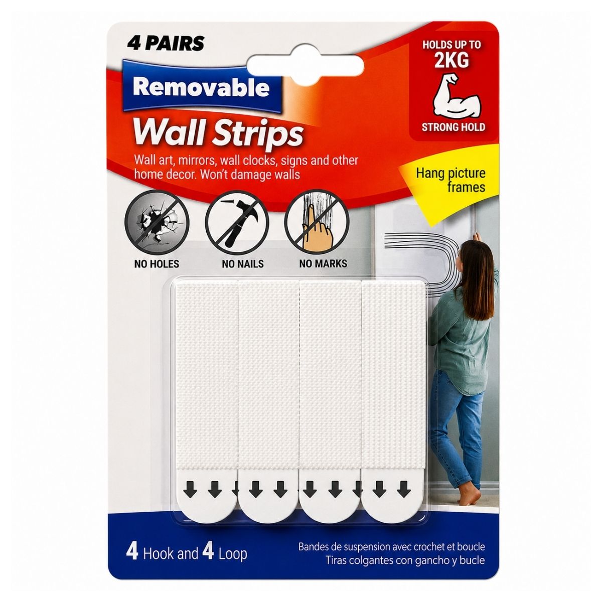 Hanging Strips Hook & Loop 19 x 85mm 4 Pairs