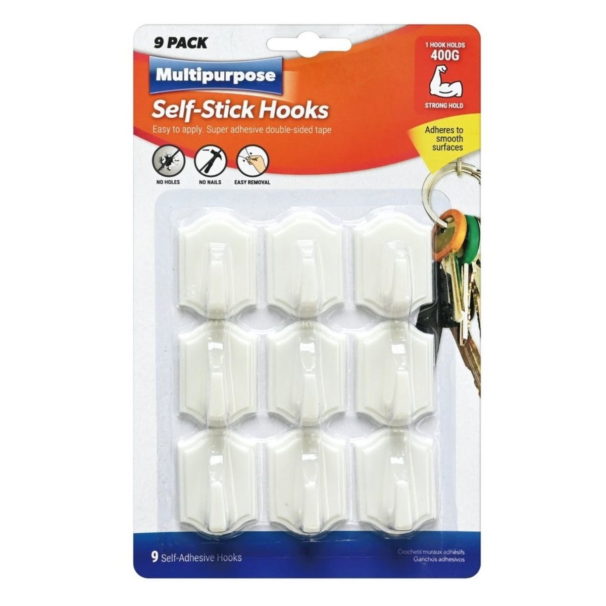 Hooks Self-Stick 4cm White 9 Pack
