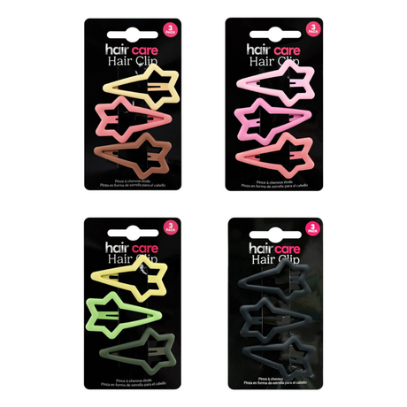 3 pack assorted star hair clips for girls and kids