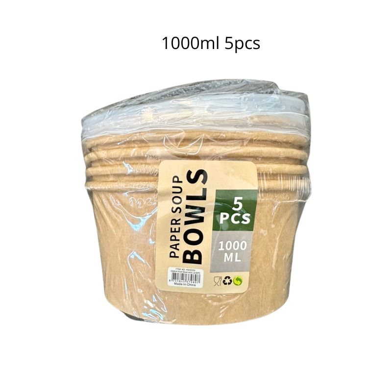1000ml Kraft Bowl with Lid 5PC