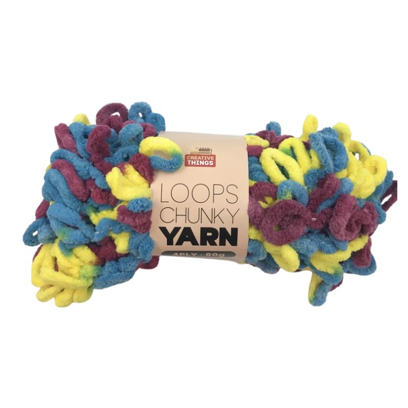 Chunky Loop Yarn - 80G(Blue, Yellow & Burgundy Mix)