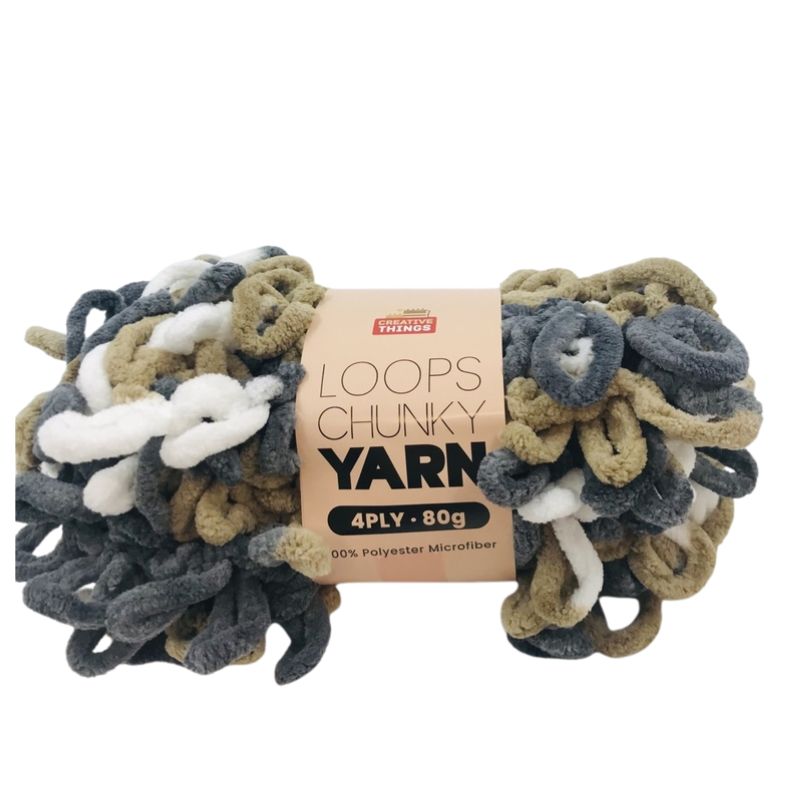 Chunky Loop Yarn - 80G(Grey, White & Olive Mix)