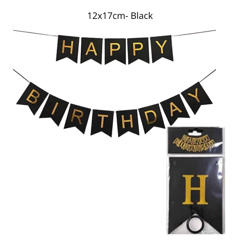 Happy Birthday Banner 12x17cm- Black