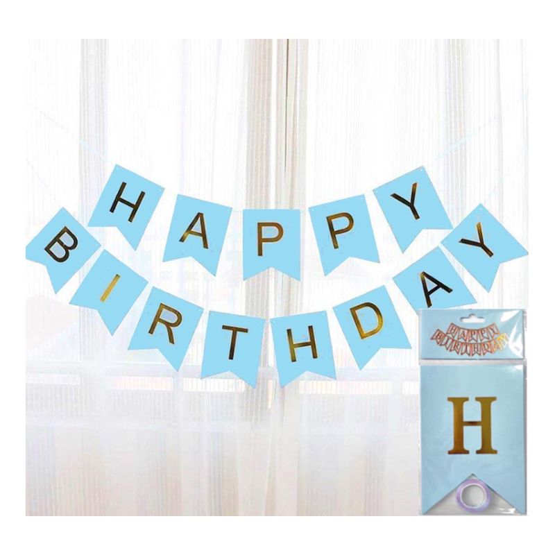 Happy Birthday Banner 12x17cm- Light Blue