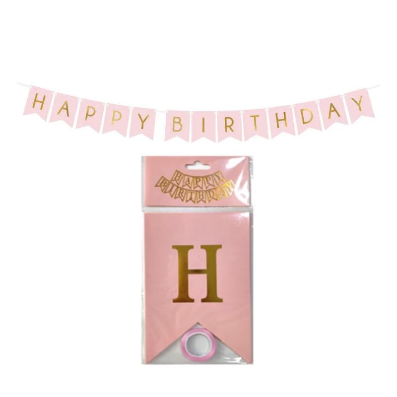 Happy Birthday Banner 12x17cm - Pink