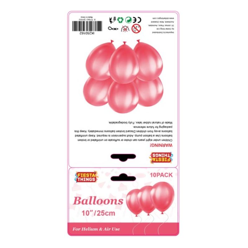 10pc Metallic Balloons 25cm - Red