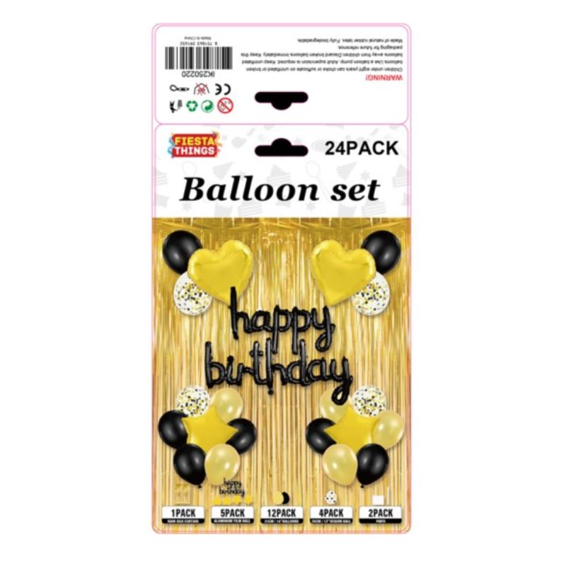 Happy Birthday Balloon Set 24pcs - Black Gold