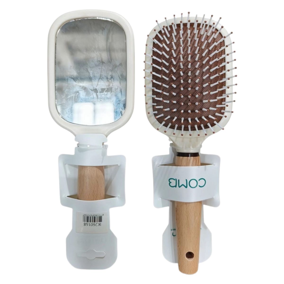 Hair Brush - Wooden Handle with Mirror